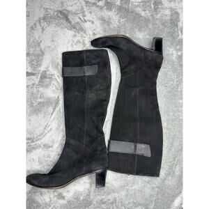 Gravati Knee High Black Suede Leather Heeled Boots Hand Made In Italy Size 9